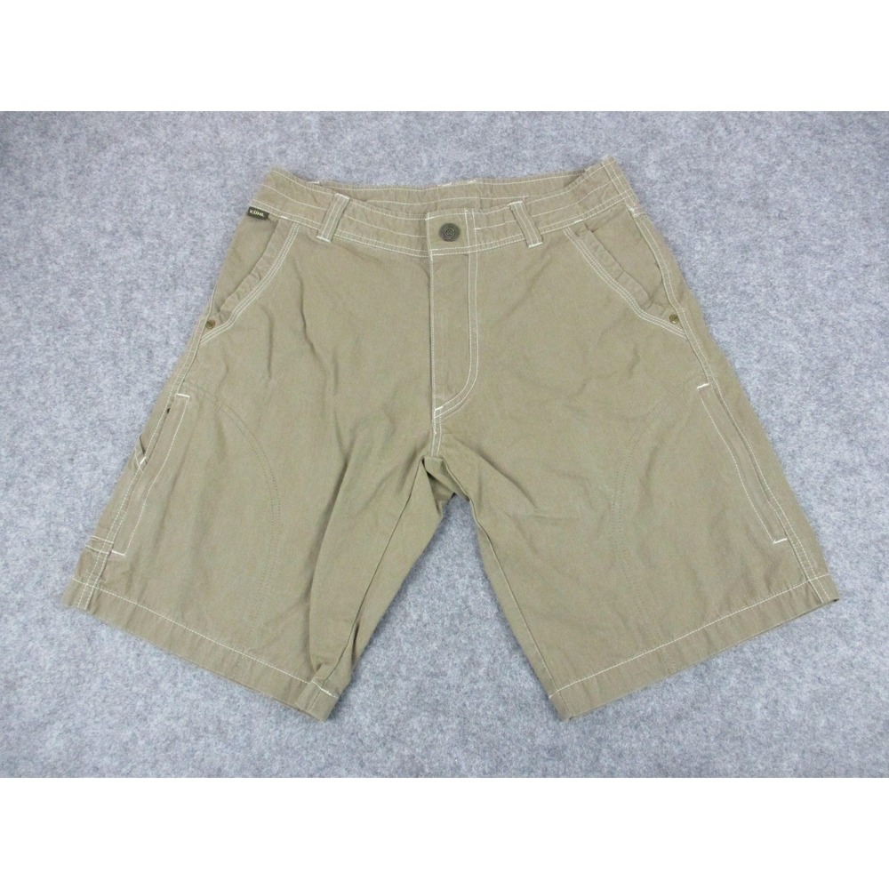 Kuhl Shorts Mens 30 Beige Vintage Patina Dye Canvas Zip Outdoor Snap Hiking